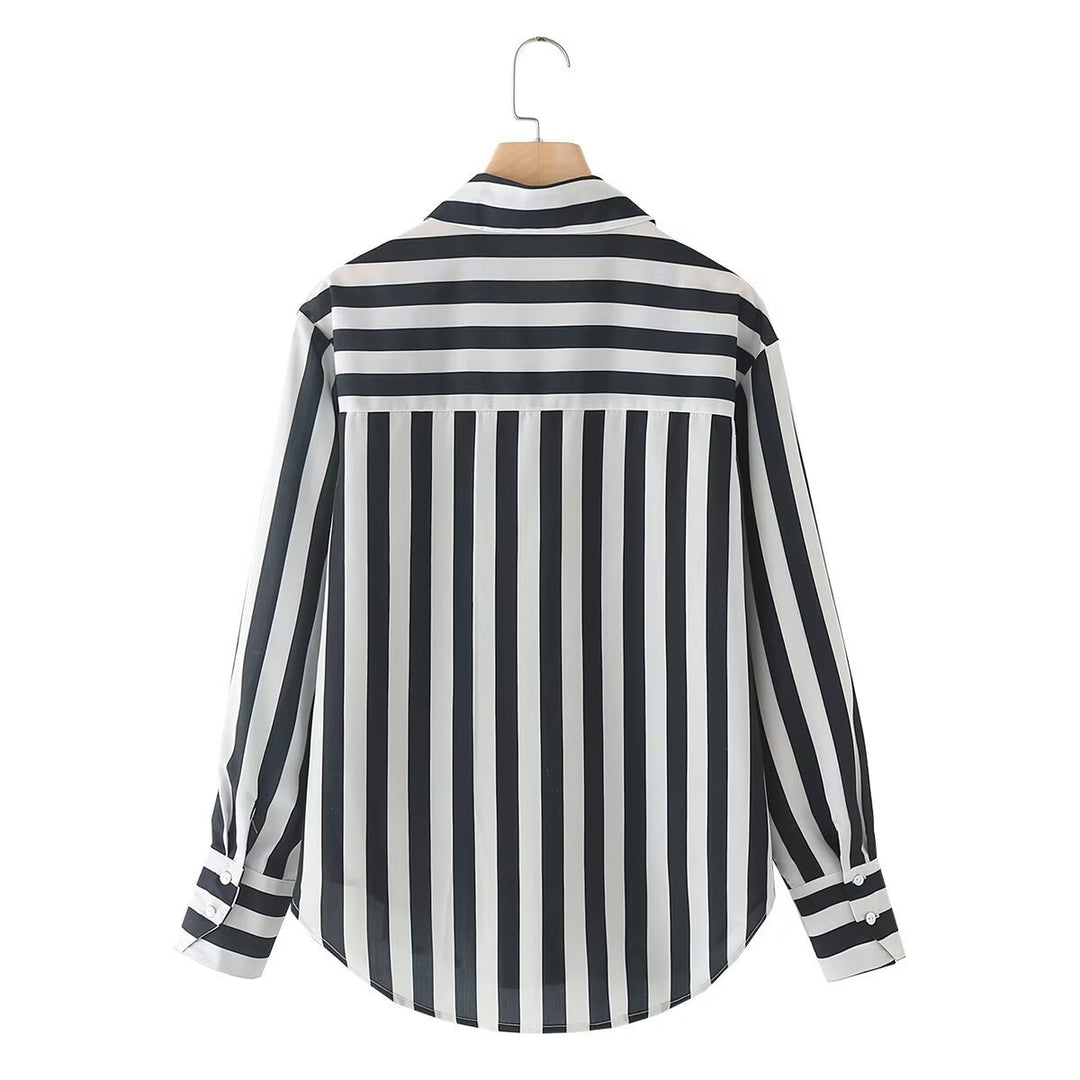 Damen elegante Bluse mit modernem Streifenmuster und klassischem Kragen Drune