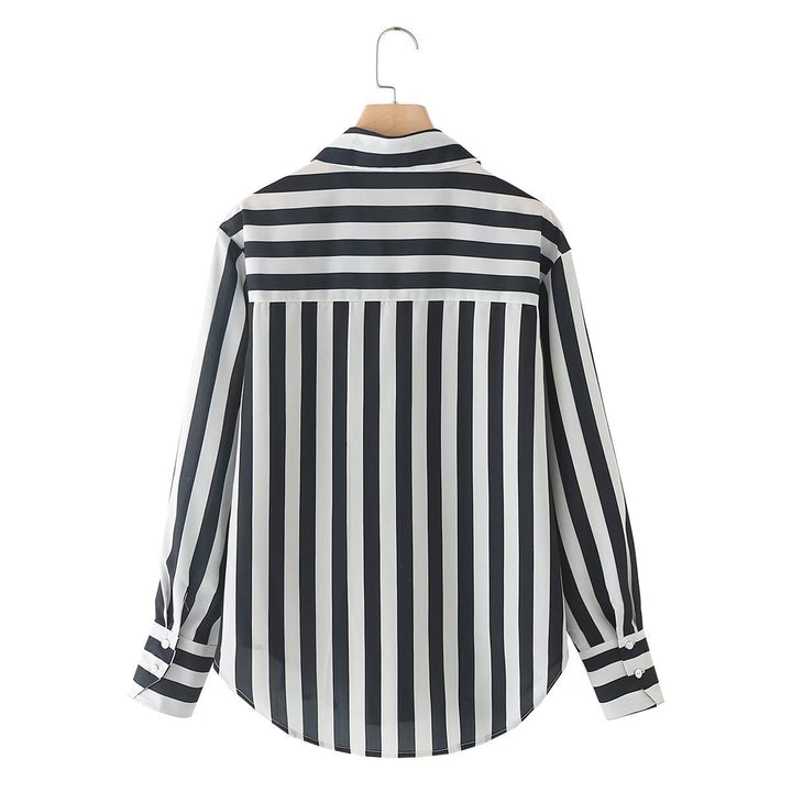 Damen elegante Bluse mit modernem Streifenmuster und klassischem Kragen Drune