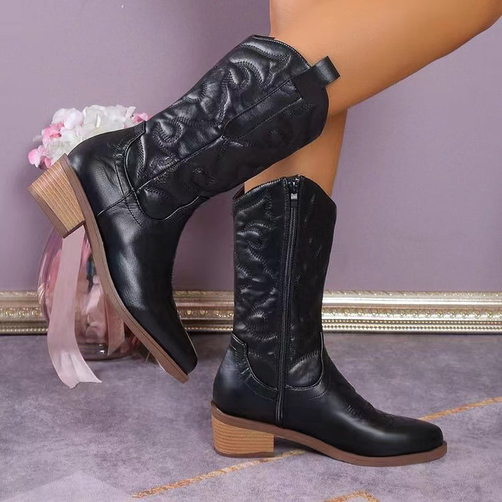 Damen nan Cowboystiefel mit mittelhohem Blockabsatz und seitlichem Reißverschluss Drune
