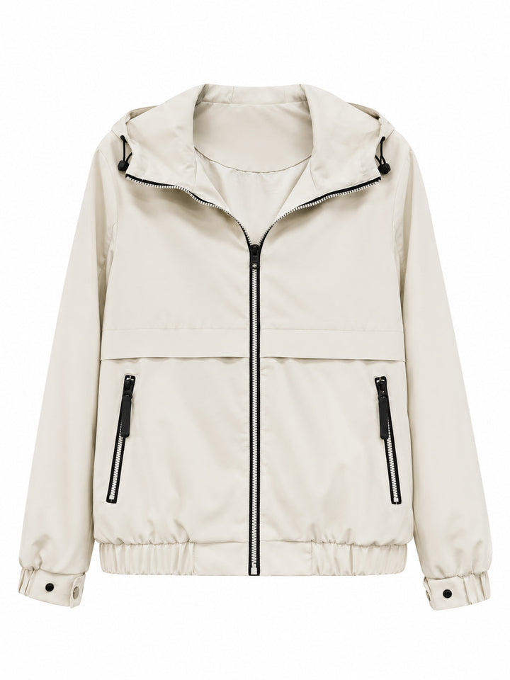 Damen Leichte Kapuzen‑Windjacke mit wasserabweisender Beschichtung, Reißverschluss und elastischem Saum Drune