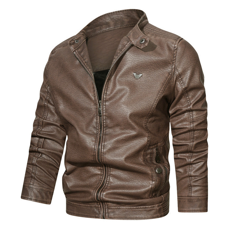 Herren Kunstleder-Bikerblouson mit strukturiertem Finish, gesteppter Ärmelpartie und Stehkragen Drune