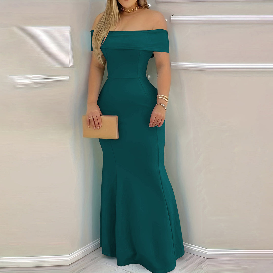 Damen elegantes schulterfreies Maxikleid mit figurbetontem Schnitt Drune