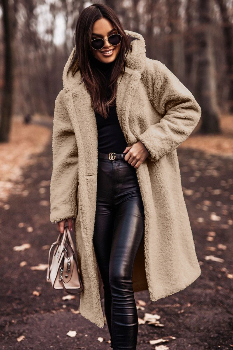 Damen kuschelige Teddyjacke im Oversized-Stil mit Kapuze Drune
