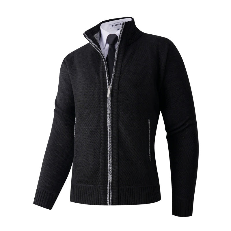 Herren stylische Strickjacke mit hohem Kragen und praktischen Taschen Drune