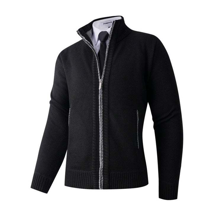 Herren stylische Strickjacke mit hohem Kragen und praktischen Taschen Drune
