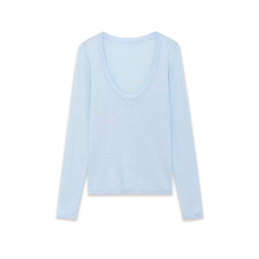 Damen Feinstrick-Pullover mit tiefem U-Ausschnitt und schmaler Silhouette Drune