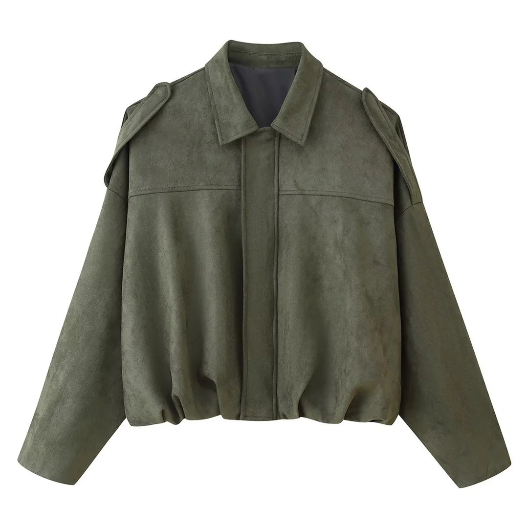Damen nan kurz geschnittene Oversized-Blousonjacke mit Schulterklappen, verdeckter Frontleiste und elastischem Kordelsaum Drune