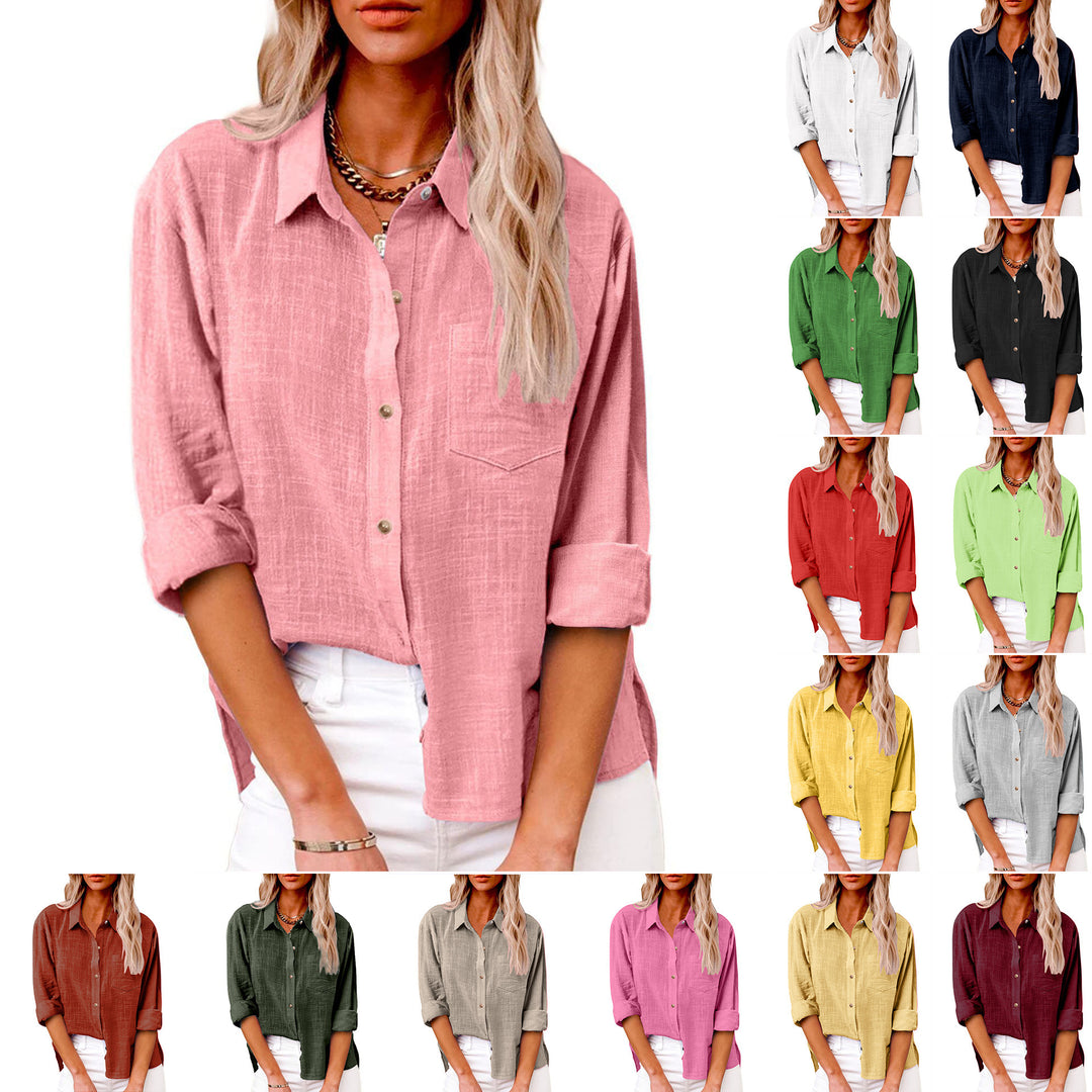 Damen nan oversized Leinen-Baumwollmix Hemdbluse mit Brusttasche und krempelbaren Ärmeln Drune
