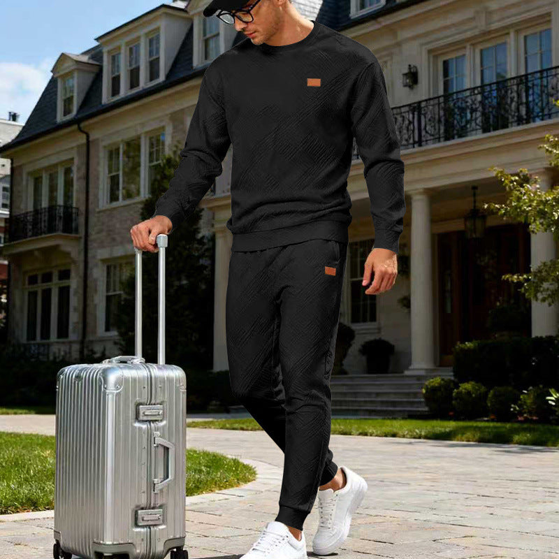 Herren Feinstrukturiertes Lounge-Set mit Rundhals-Pullover & schmaler Jogginghose Drune