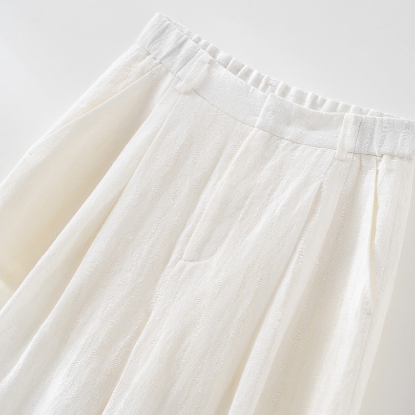 Damen Leichte High‑Waist Leinenmix Palazzohose mit weitem Bein, Bundfalten und elastischem Rückenteil Drune