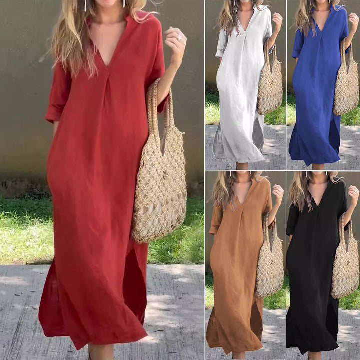 Damen Lässiges Maxikleid mit verdecktem V-Ausschnitt Drune