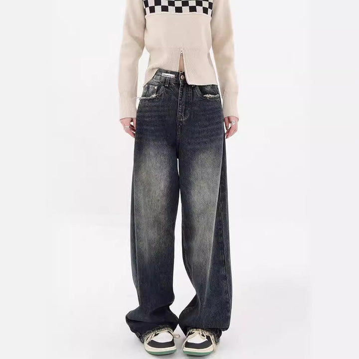 Damen Weite Baggy-Jeans mit authentischem Used-Look Drune