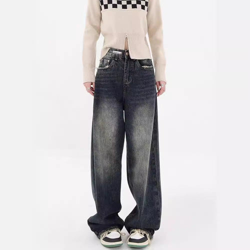 Damen Weite Baggy-Jeans mit authentischem Used-Look Drune