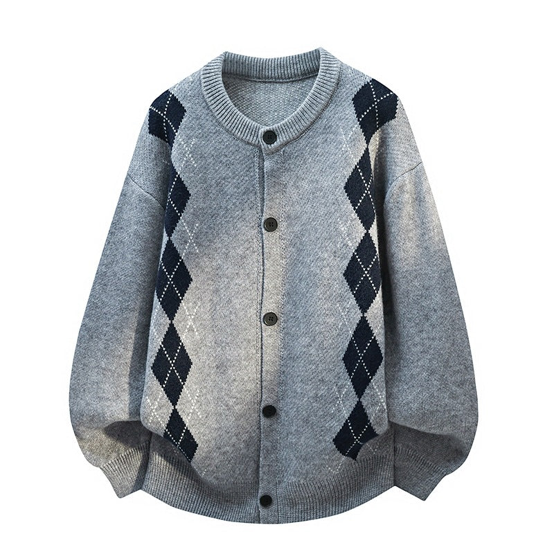Damen Oversize Strickcardigan mit Rautenmuster & Knopfleiste Drune