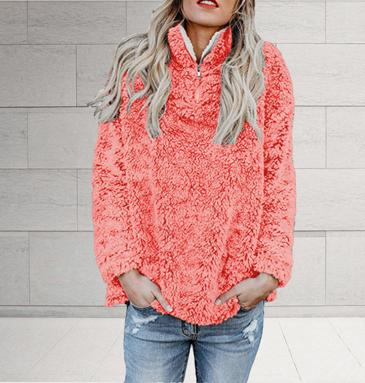 Damen Flauschige Fleece-Pulloverjacke mit hohem Kragen und Reißverschluss Drune
