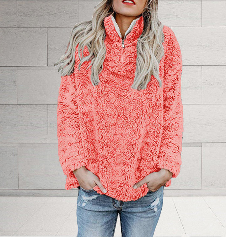 Damen Flauschige Fleece-Pulloverjacke mit hohem Kragen und Reißverschluss Drune