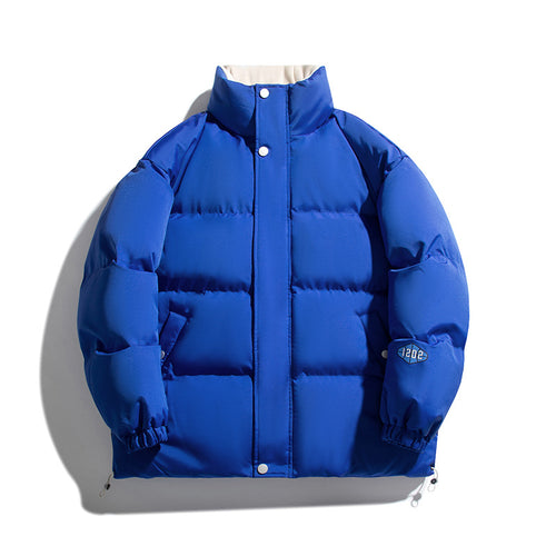 Unisex Kapuzenlose wattierte Steppjacke mit hohem Stehkragen, Thermoisolierung und Kordelzugsaum Drune