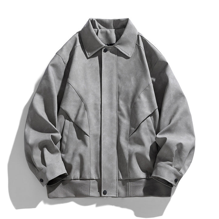 Herren Designer Kunstlederjacke mit strukturiertem Kragen Drune