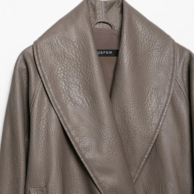 Damen Kurzjacke aus Lederimitat mit weitem Schalkragen und elastischem Saum Drune