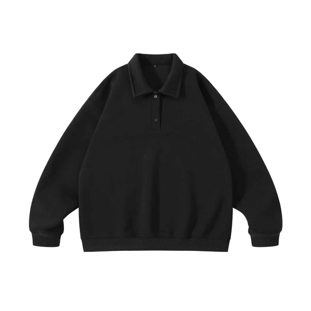 Unisex Oversize-Henley-Polo-Sweatshirt mit Kentkragen, Raglanärmeln und Rippbündchen Drune