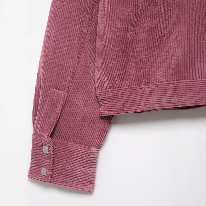 Damen Kurze Cord-Collegejacke mit Kunstlederkragen und aufgesetzten Pattentaschen Drune