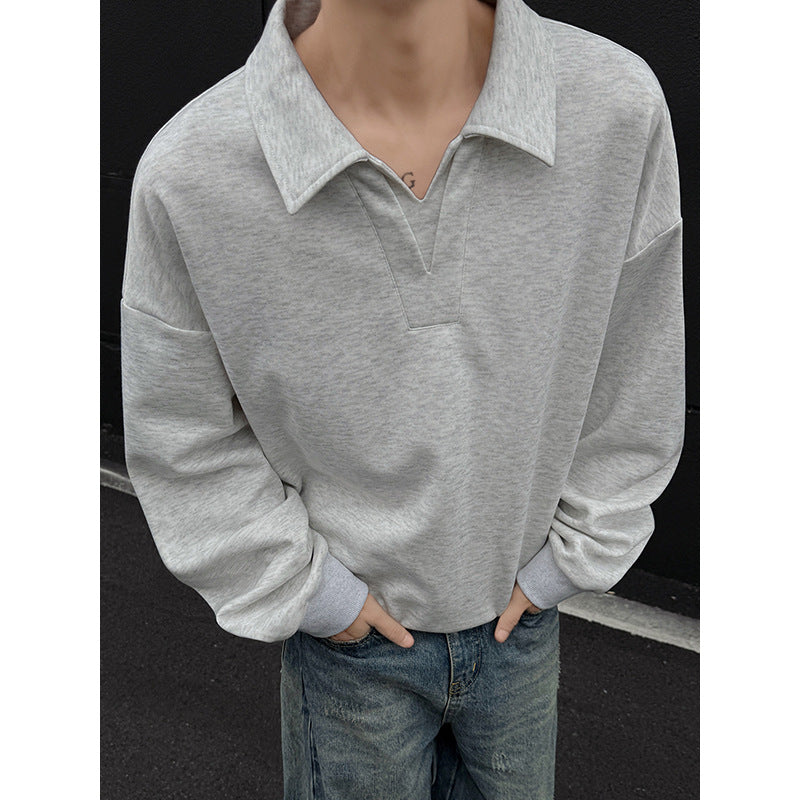Herren Oversized Polo‑Sweatshirt mit tiefem V‑Ausschnitt, Hemdkragen und gerippten Bündchen Drune