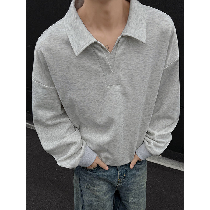 Herren Oversized Polo‑Sweatshirt mit tiefem V‑Ausschnitt, Hemdkragen und gerippten Bündchen Drune