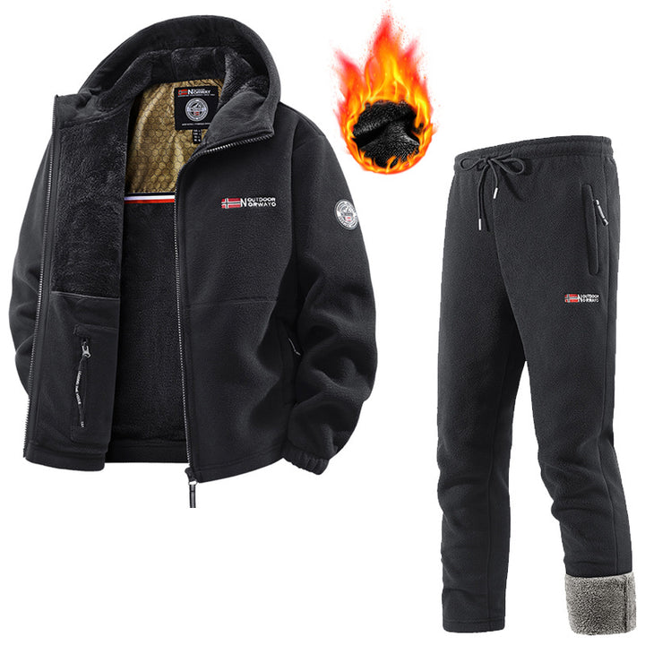 Herren Thermo-Fleece-Set mit Kapuzenjacke, Sherpa-gefüttert und elastischer Jogginghose Drune