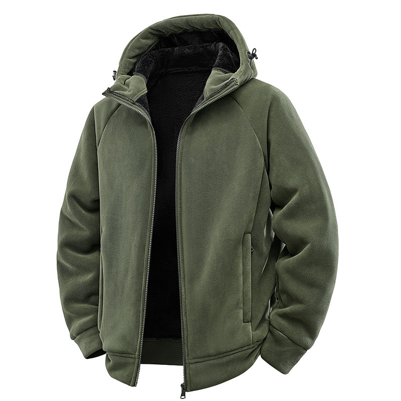 Herren Teddygefütterte Fleece‑Kapuzenjacke mit Thermofutter, durchgehendem Reißverschluss & Eingrifftaschen Drune