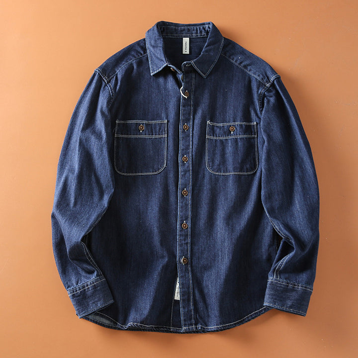 Herren Klassisches Denim-Hemd mit Brusttaschen Drune