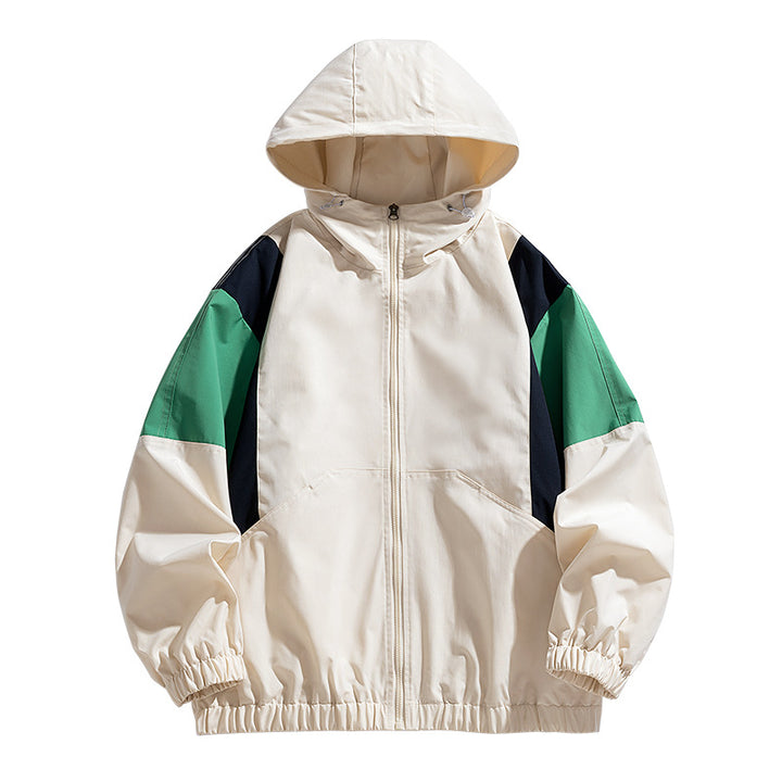 Herren Colorblock Windbreaker Kapuzenjacke mit Reißverschluss und elastischem Saum Drune