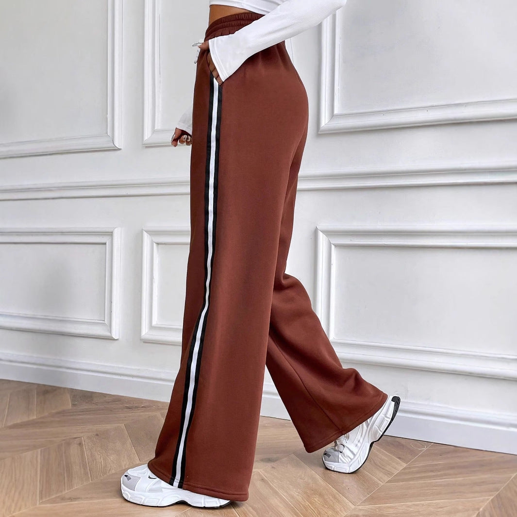 Damen lässige Jogginghose mit breitem Bein und kontrastierenden Streifen Drune