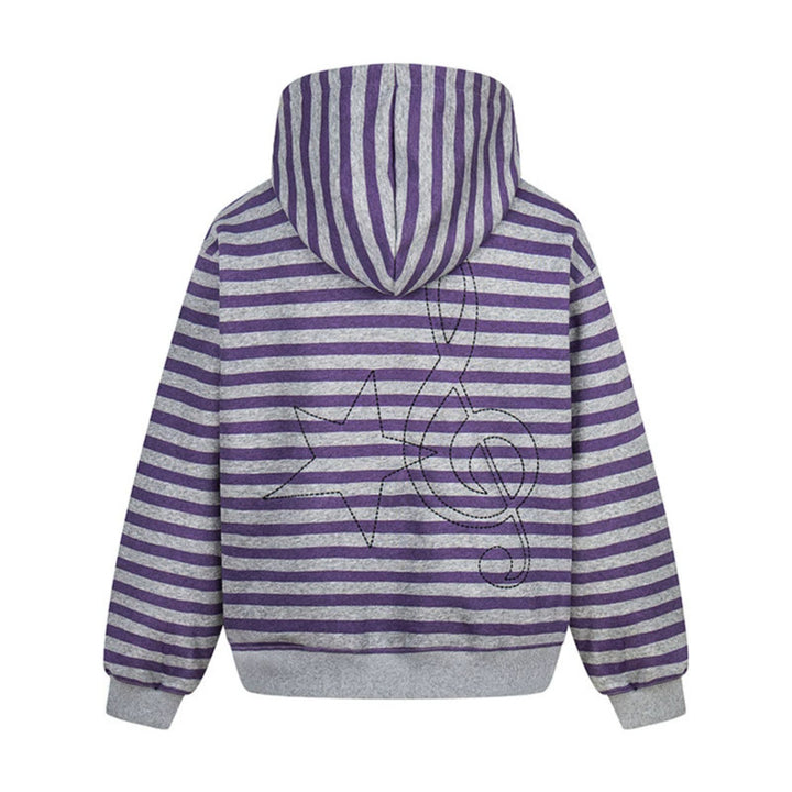 Damen Kapuzen-Sweatjacke im Oversize-Streifenlook mit durchgehendem Reißverschluss und typografischem Frontprint Drune
