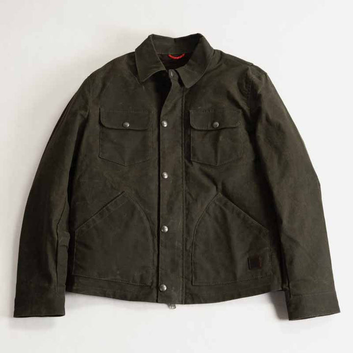 Herren Gewachste Canvas-Arbeiterjacke mit Klappentaschen und Druckknopfverschluss Drune