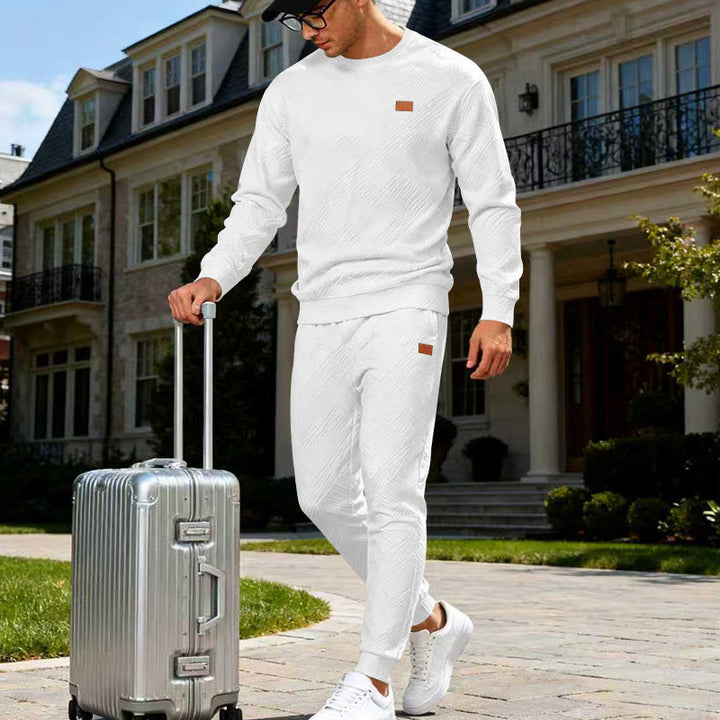 Herren Feinstrukturiertes Lounge-Set mit Rundhals-Pullover & schmaler Jogginghose Drune