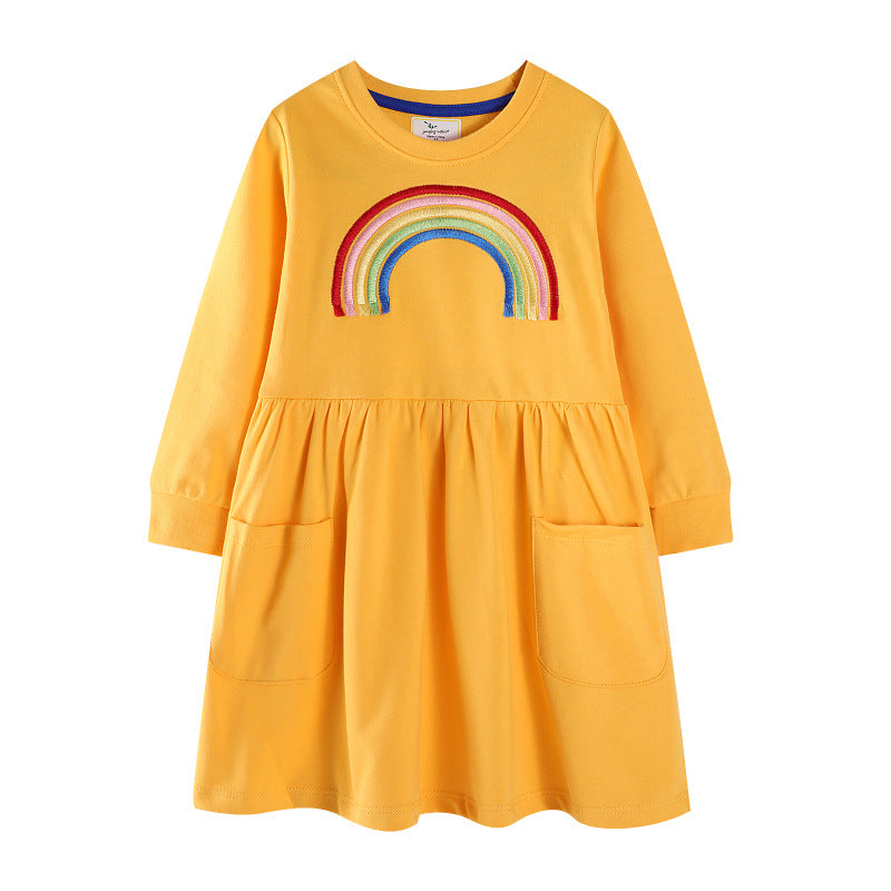 Mädchen Freizeitkleid mit Regenbogen-Stickerei Drune