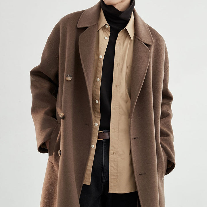 Herren Oversized Wollmantel mit Doppelreiher und Reverskragen Drune