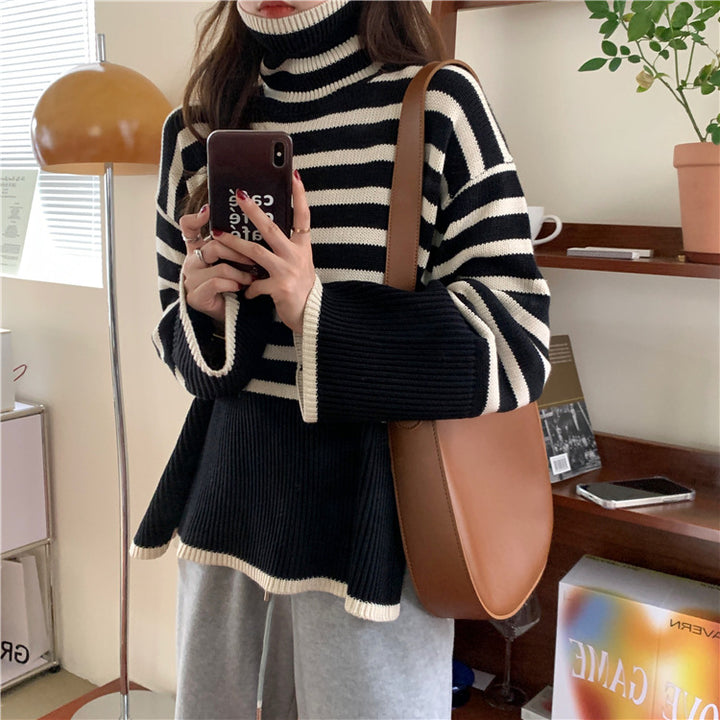 Damen lässiger Strickpullover mit gestreiftem Design und komfortablem Schnitt Drune