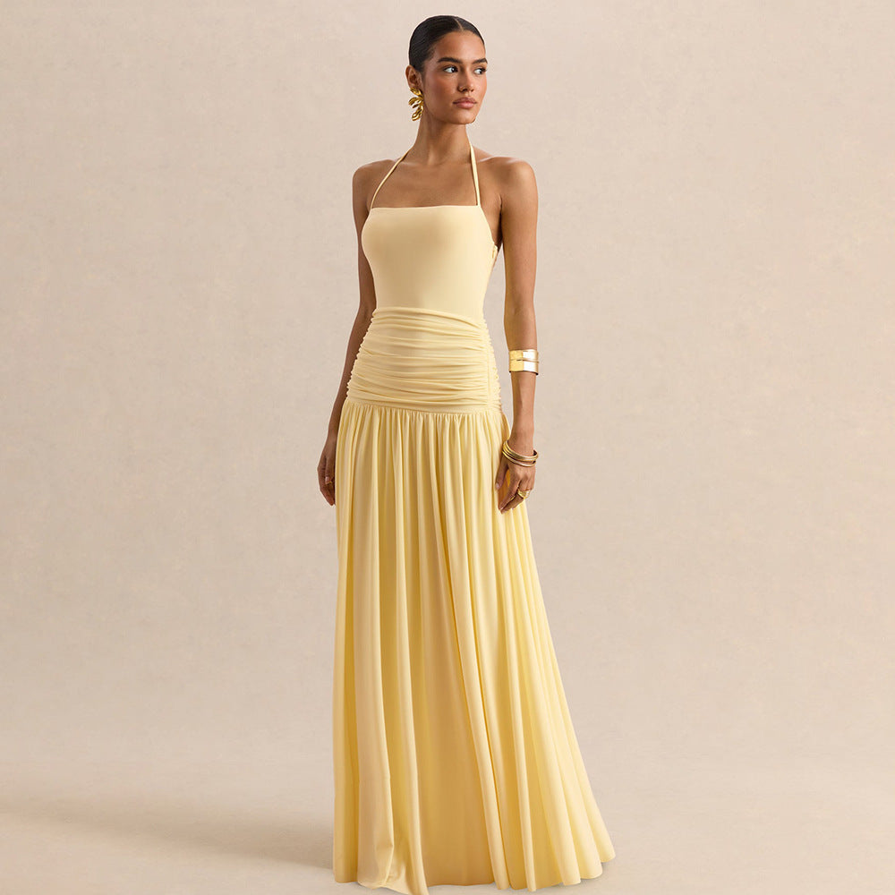 Damen Maxikleid mit Raffungen und schulterfreiem Design Drune