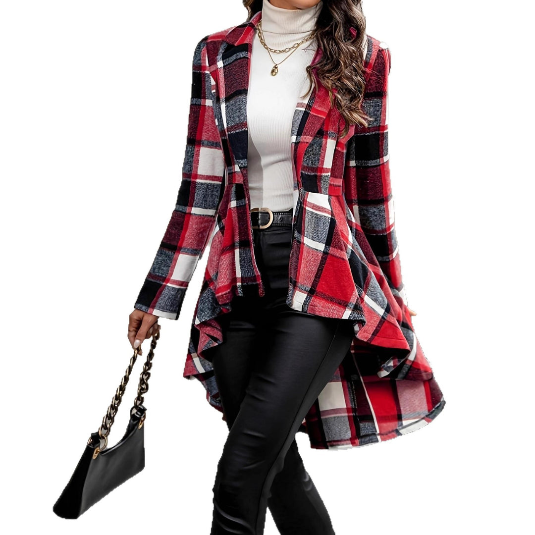 Damen Elegante und fließende Karojacke mit asymmetrischem Saum Drune