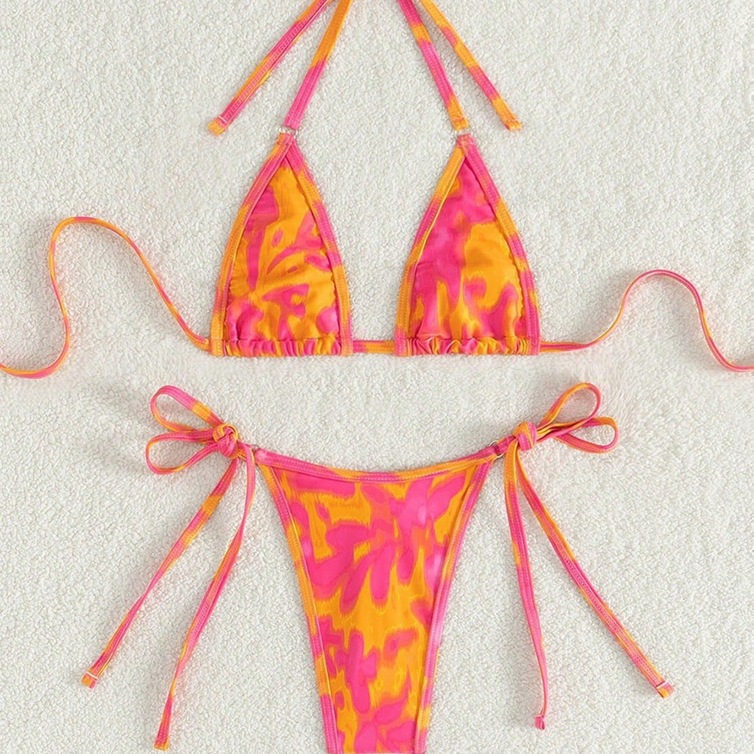 Damen Triangel-Bikini mit verstellbaren Bindebändern und auffälligem Farbmuster Drune