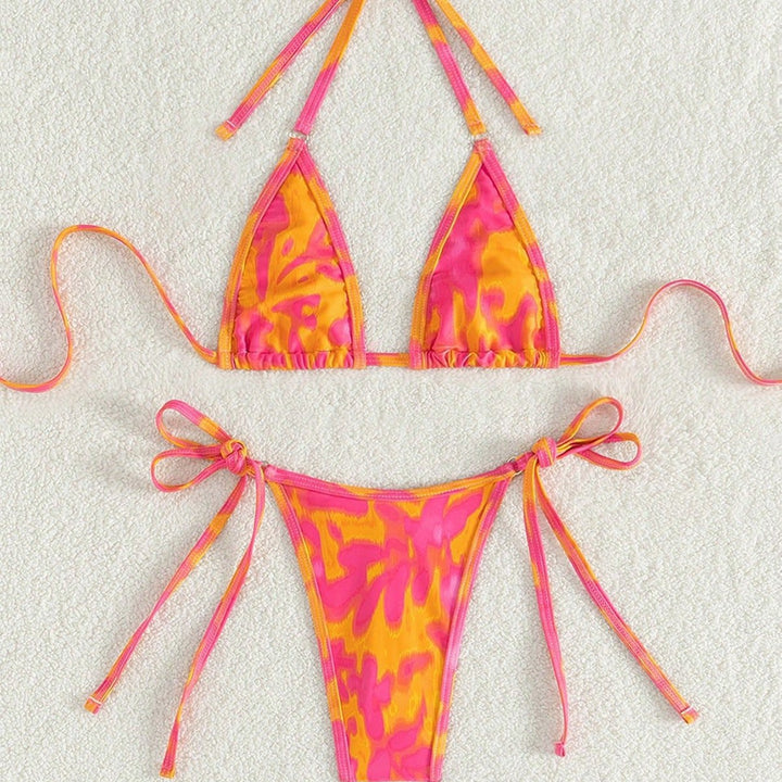 Damen Triangel-Bikini mit verstellbaren Bindebändern und auffälligem Farbmuster Drune