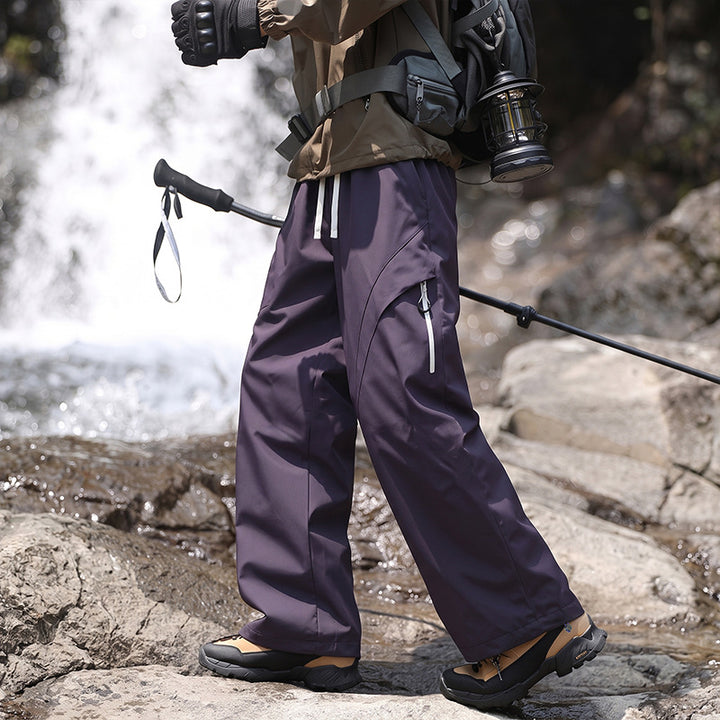 Unisex Wasserabweisende technische Cargo-Hose mit weitem Bein, Reißverschlusstaschen und Kordelzug Drune