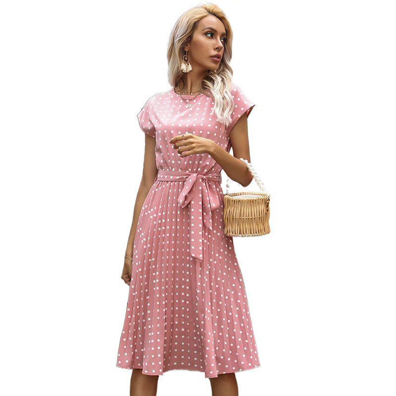 Damen Midi-Kleid mit taillierbarem Gürtel und charmanten Punkten Drune