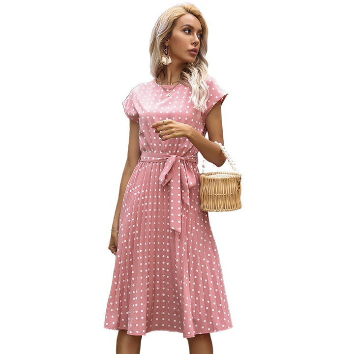Damen Midi-Kleid mit taillierbarem Gürtel und charmanten Punkten Drune