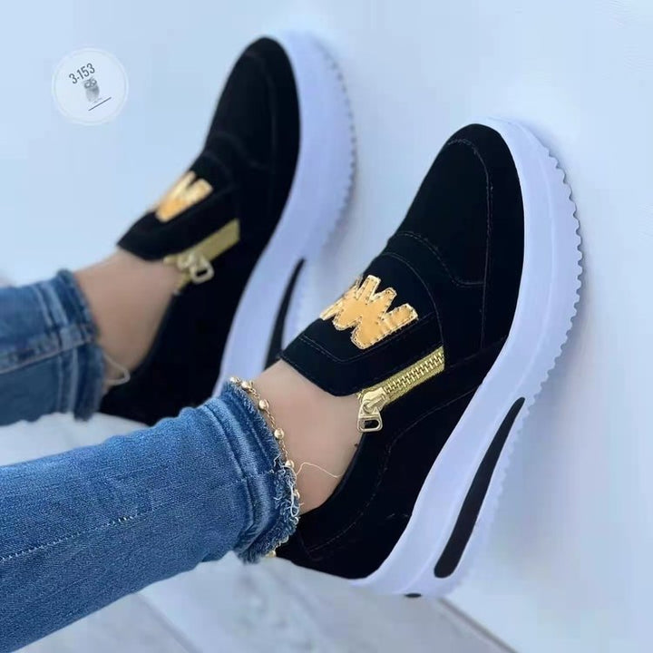 Damen  Slip-On Keilsneaker mit dekorativem Reißverschluss, gepolstertem Memory-Fußbett und profilierter Plateausohle Drune