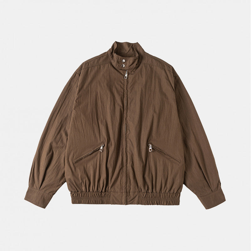 Herren Leichte Harrington-Jacke mit Stehkragen elastischem Saum und schrägen Reißverschlusstaschen Drune