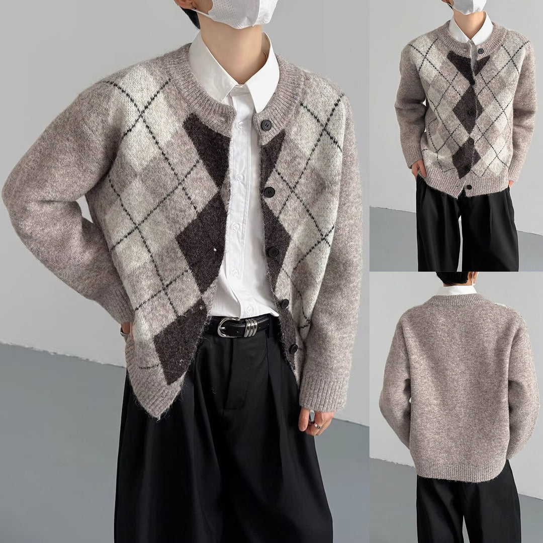 Damen Grobstrickjacke mit modernem Karomuster Drune