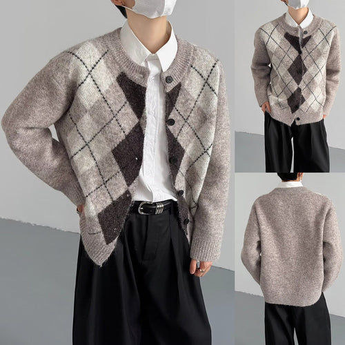 Damen Grobstrickjacke mit modernem Karomuster Drune