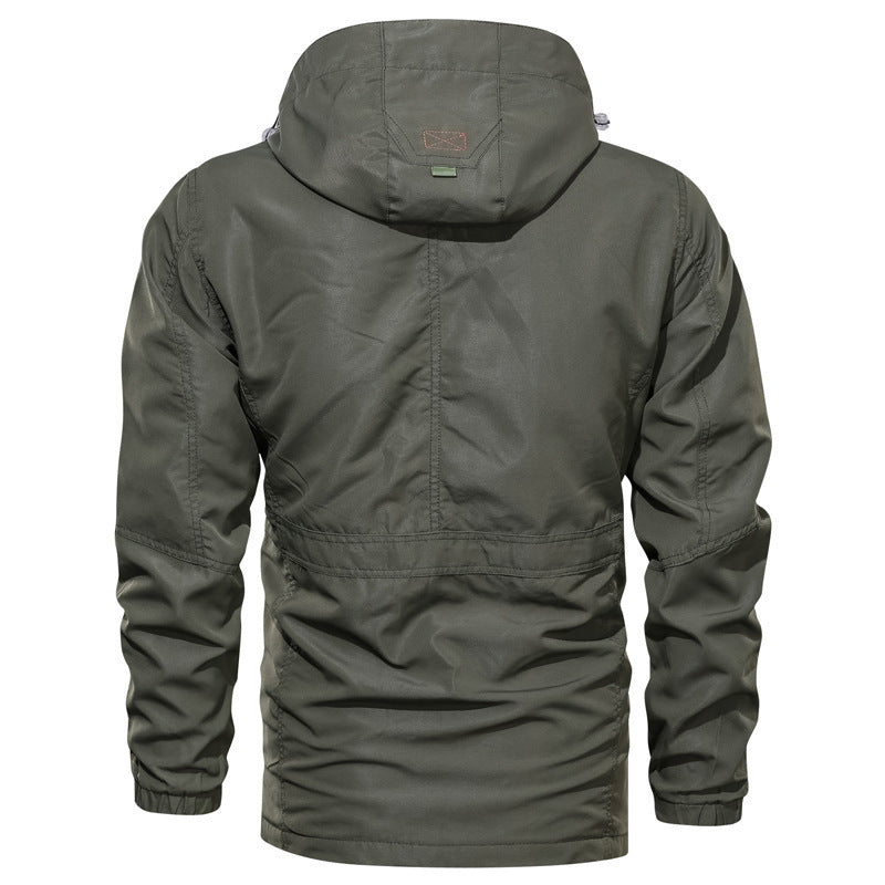 Herren Multifunktionaler Canvas-Fieldparka mit Kordelzug, Utility-Taschen und Kapuze Drune